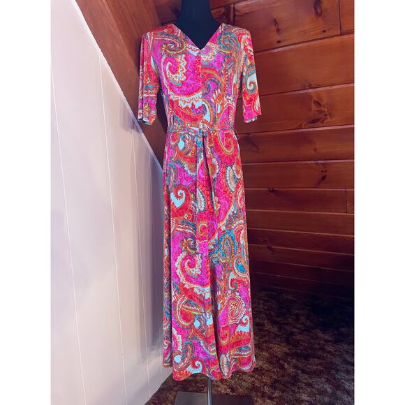 MSK Psychedelic Paisley Print Maxi Dress with 3/4 Sleeve sz S - Picture 1 of 9